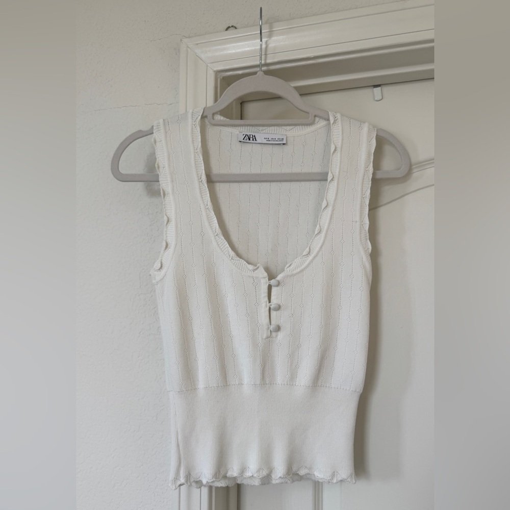 Zara Ivory Buttoned Knit Top